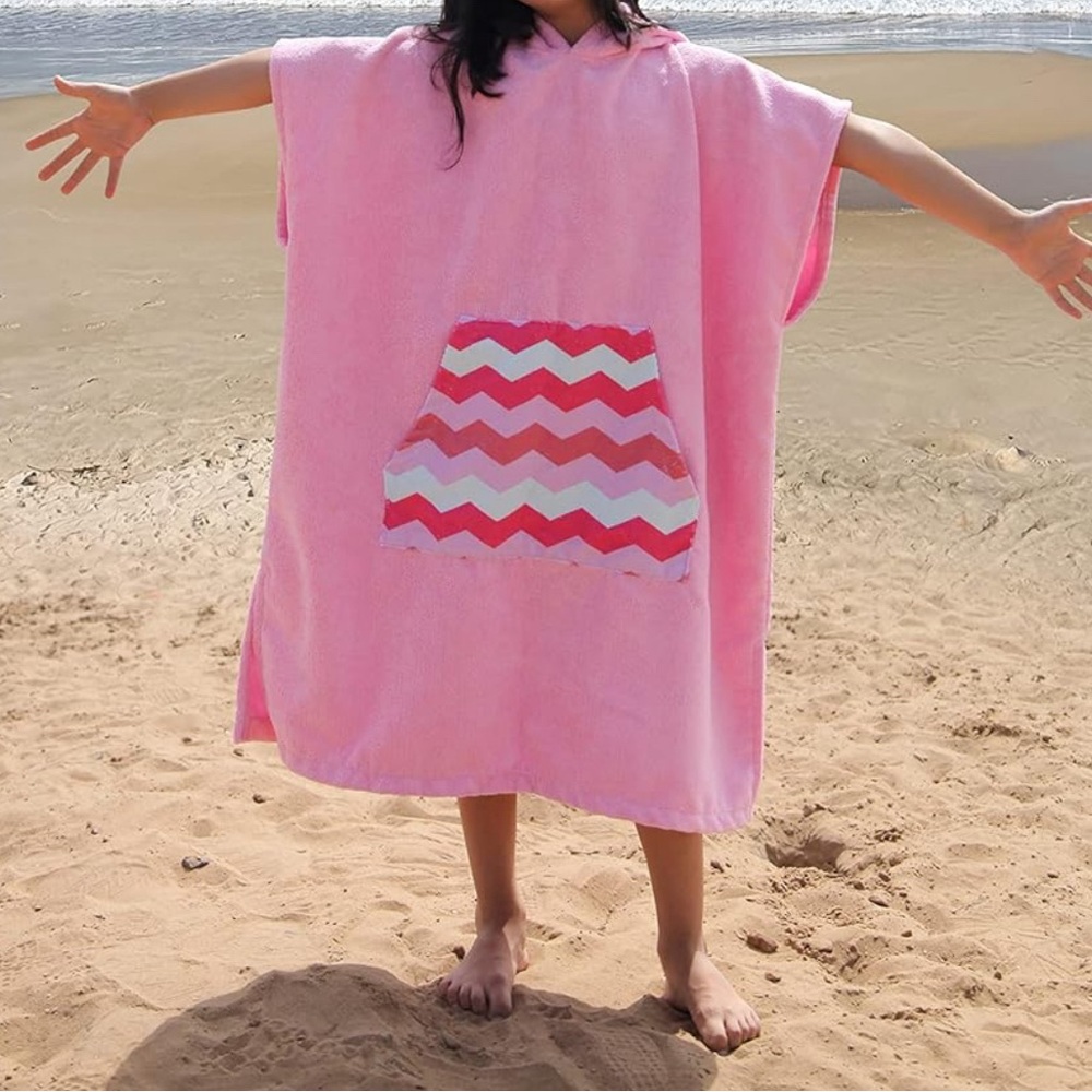 Towel Poncho for Kid, Beach Cover Up with Hood Zip Pocket - Picture 4 of 4